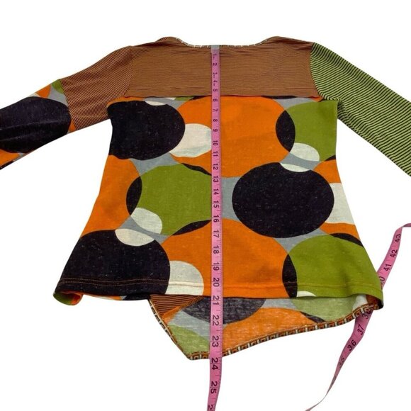 Anac by Kimi Women Top Size M Orange 3/4 Sleeves 60s Art to Wear Circles 2-29 - Picture 7 of 10
